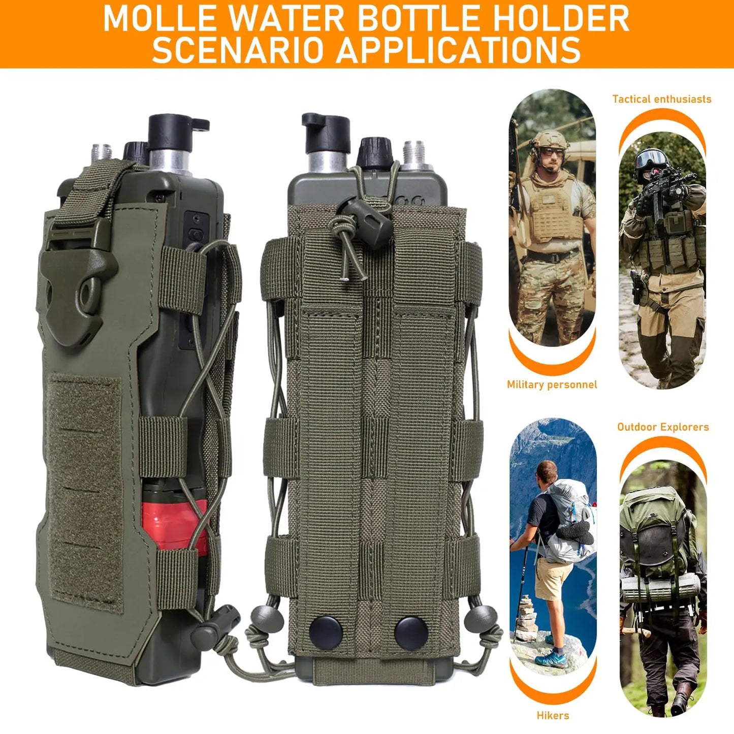 AQzxdc Outdoor Molle Radio Pouch Holder & Molle Adjustable Water Bottle Holder 40 oz, Tactical Bottle Pouch for Backpack Belt