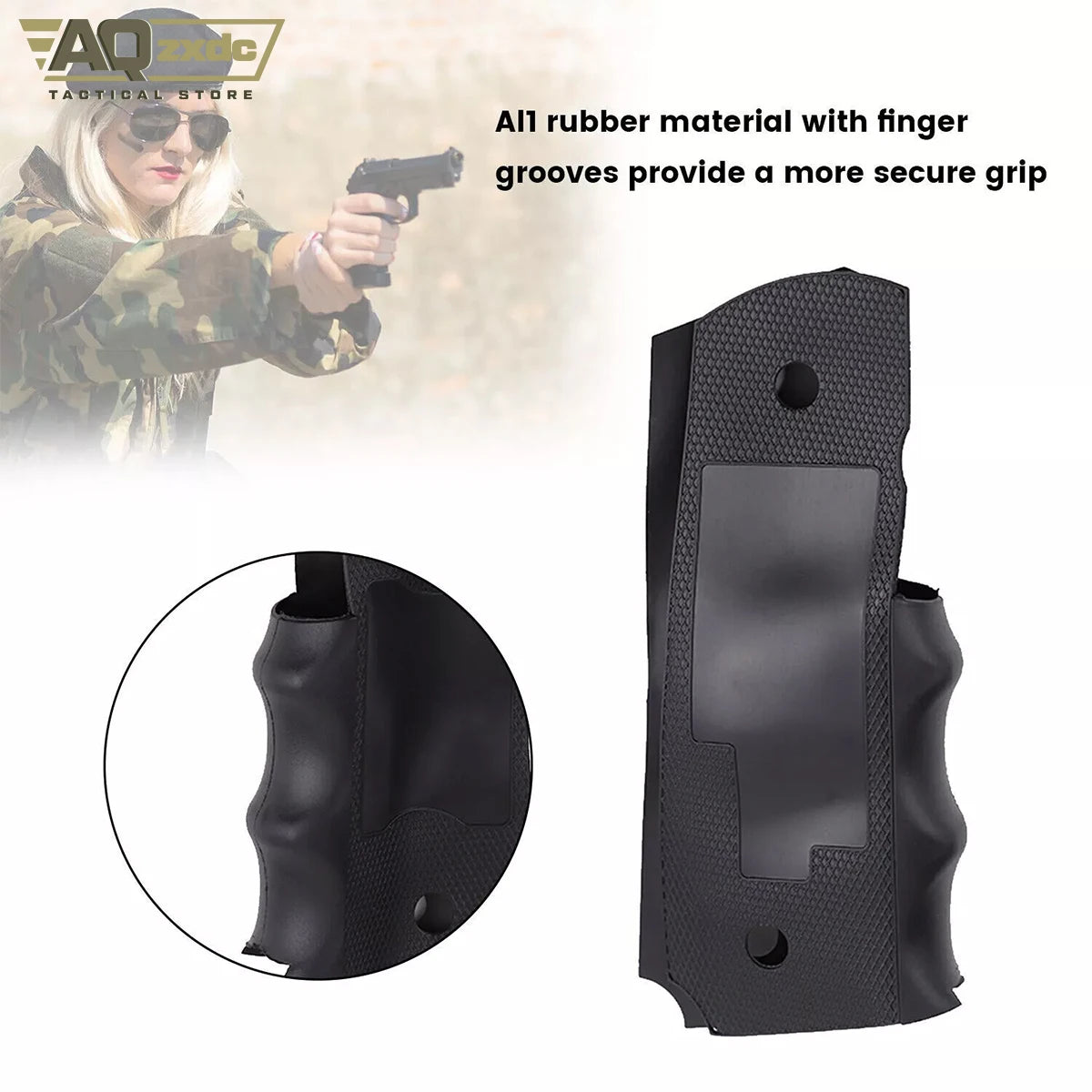 AQzxdc 2PCS Tactical Ergonomic Rubber Finger Groove Insert for Model 1911 and Equivalents PG1911-1 Uilt-In Cnti-Skid sheet