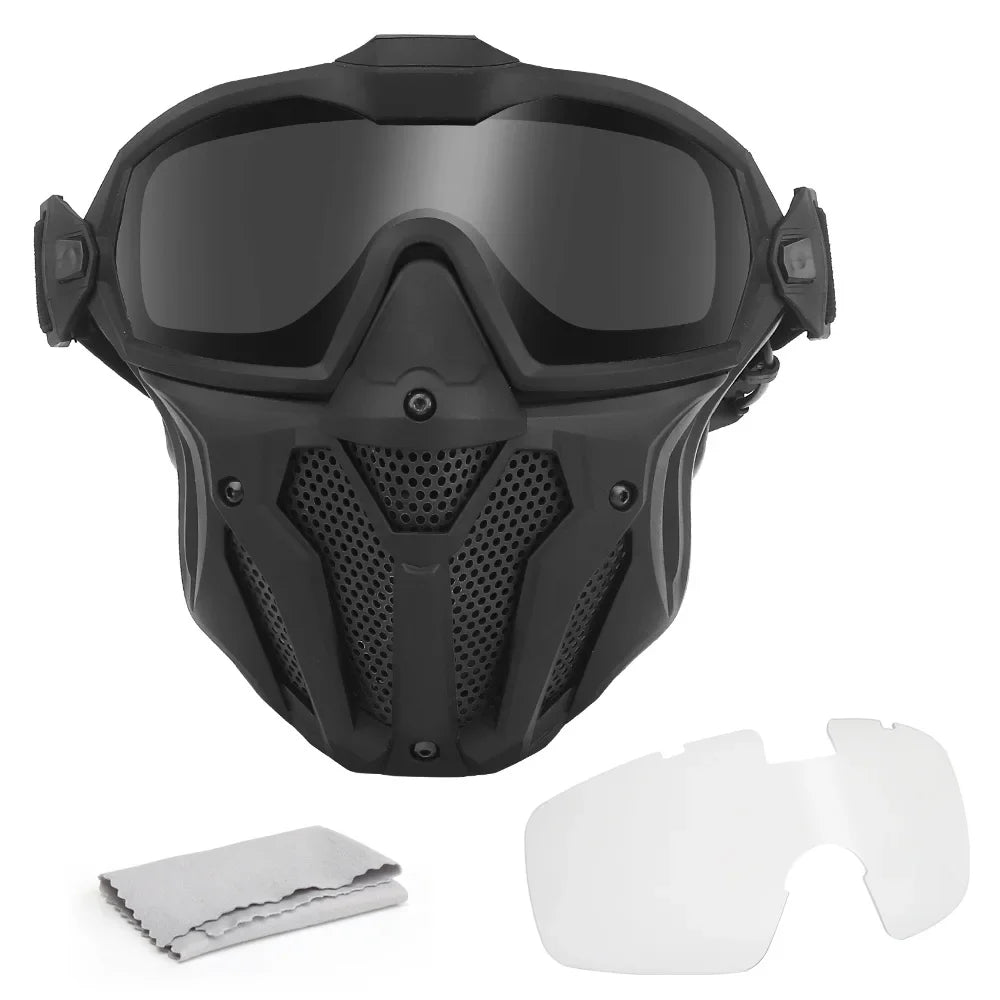 AQzxdc Tactical Airsoft Paintball Face Mask With Fan Breathable Anti-fog Full Face Mask Hunting Shooting Militar Protective Mask