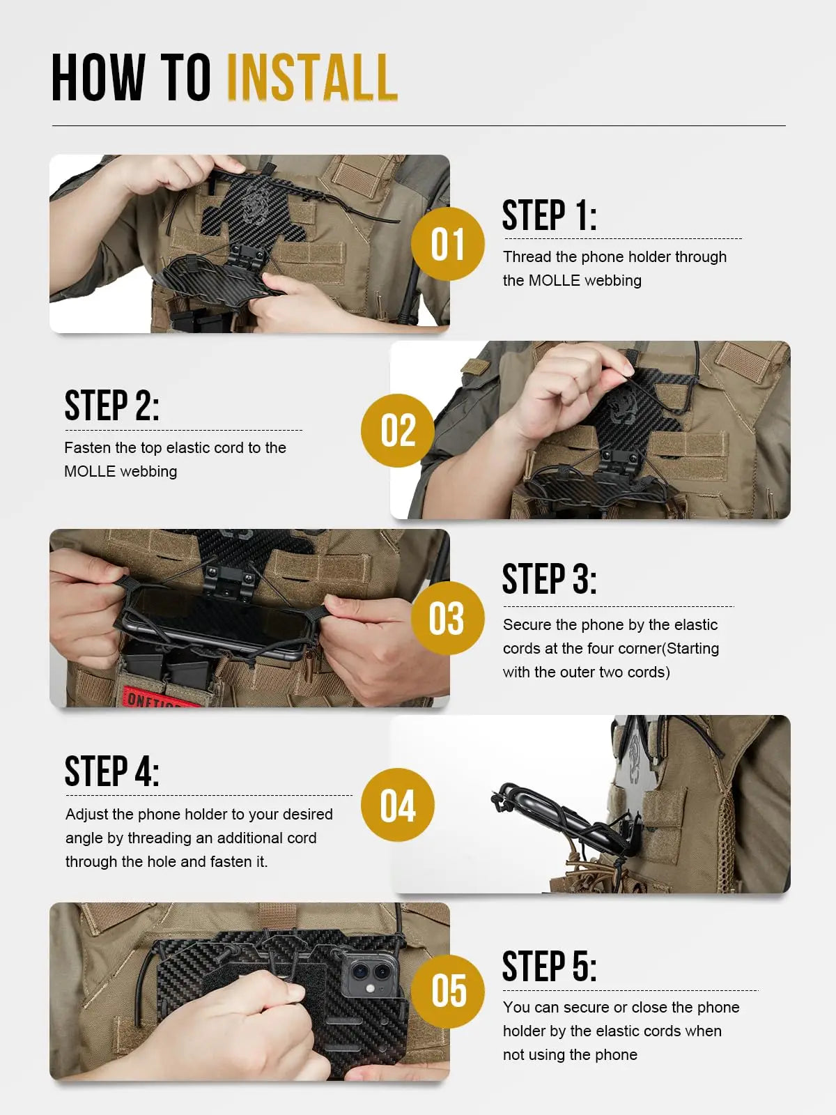 AQzxdc MOLLE Phone Holder, Plate Carrier Accessories Tactical Vest Phone Holder Phone Chest Mount for Cellphone Screen 4.7"-6.8"