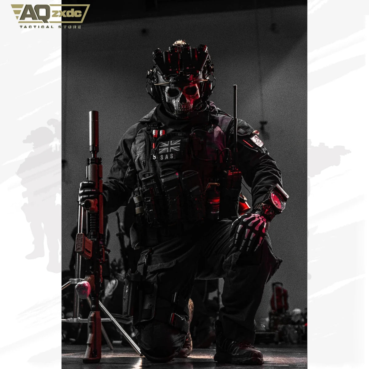 Airsoft Call of Duty 19 Cosplay Night Raid Ghost Helmet Set - Ghost Full face Mask & Includes headphones & Four-eye NVG Model