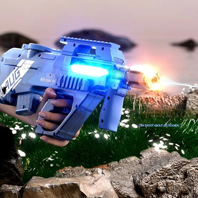 P90 AUG Continuous Firing Electric Water Gun Light Flashing Pistol Summer Outdoor Pool Spray Water Fights Gun for Adults Kids
