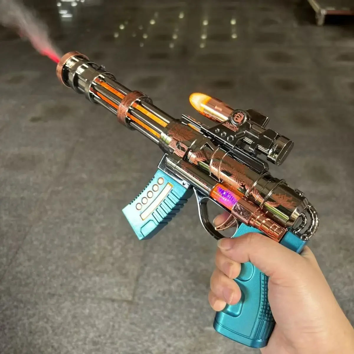 Spraying Gun Electric Gatling Gun Light Up Pistol Toy Unique Toys with LEDs Light Fighting Sound Pistol for Kids Gift