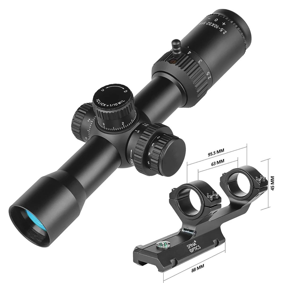 2.5-10X32 IR SF Compact Scope LPVO FMC 1/10 MIL Tactical Hunting Riflescope Lock Reset Sight Side Focus Illumina