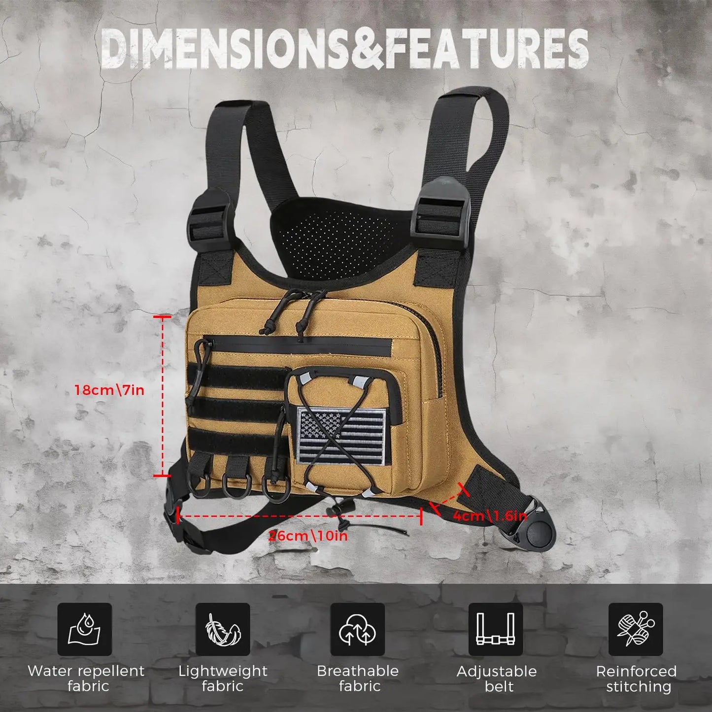 AQzxdc Outdoor Sports Chest Bag for Men, Chest Vest Holster Fits Most Pistols, EDC Travel Chest Pack for Running, Hiking