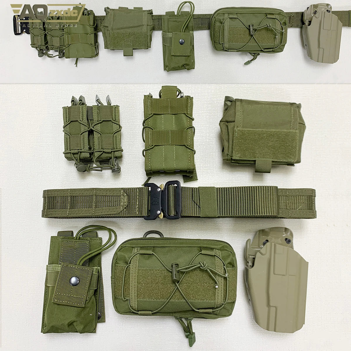 Tactical Military Belt Set with Combination Mag Bag & Recovery Bag & Walkie-Talkie Bag & Quick holster & Sundrie Bag for CS Game