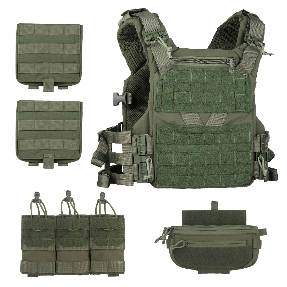 Tactical K19 Plate Carrier Set with Triple Magazine Pouch & Multifunctional Underbelly Pouch, Suitable for Airsoft Paintball CQB