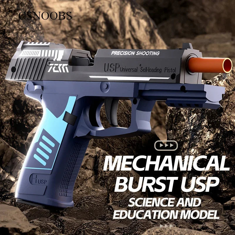 Mechanical USP Continuous Firing Throwing Shell Toy Gun Soft Bullet Airsoft Outdoor Sports CS Weapon Pistol for Boys Gift