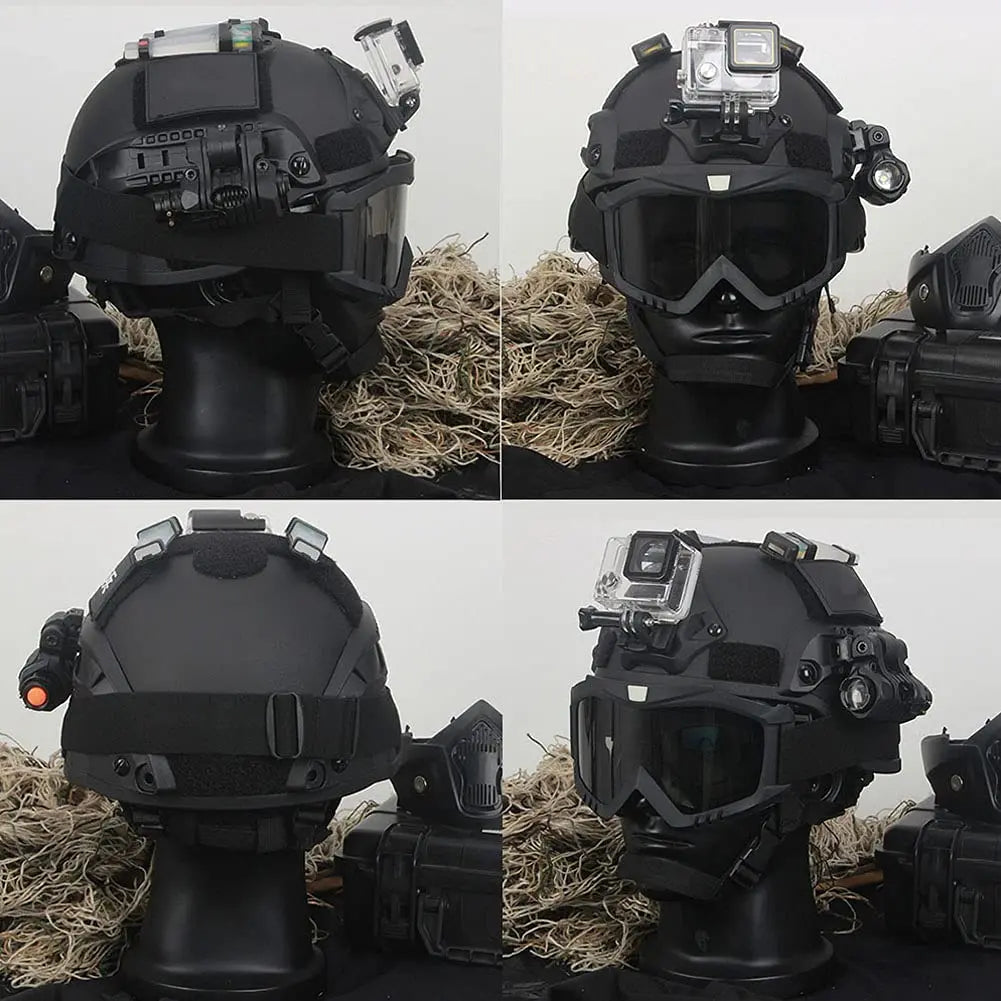 Mich 2000 Tactical Safety Protective Helmet, wiht mask and Goggles Sets, with NVG Bracket and Side Rail for Airsoft Tactical