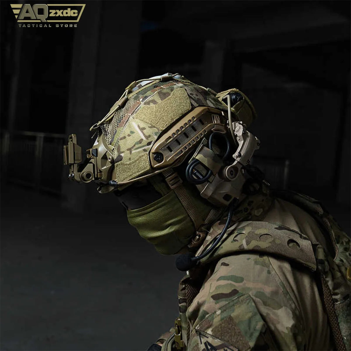 AQzxdc Tactical Ultra-High Cut Gen2 SF Helmet Cover Camo Helmet Cloth W/ Pouch with NVG Battery Pouch Hunting Hybrid Mesh Cover