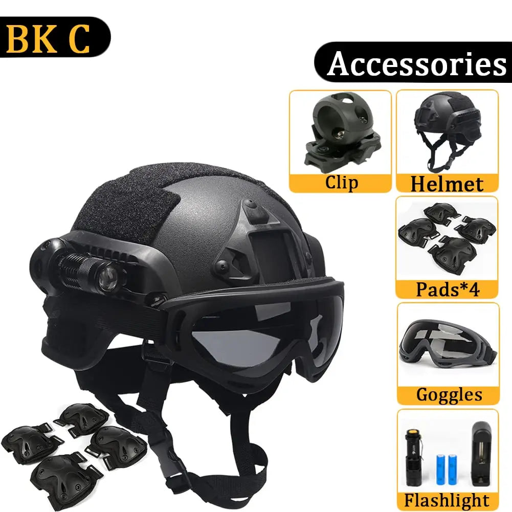 MICH2000 Kids Helmet, with Goggles, Flashlight, Flashing Lights, NVG Model, for Outdoor Games, Holiday Gifts, Christmas CS Game