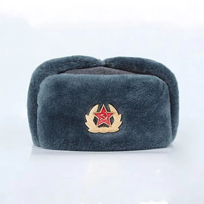 AQzxdc Cold War Soviet Russian Ushaka Cotton Hat M69 Red Army Star Gray Winter Hat Flocked Lei Feng Hat
