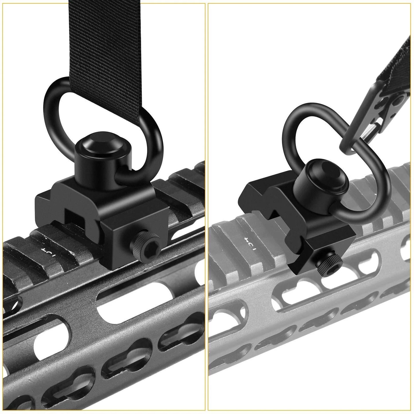 AQzxdc 360° Rotation Picatinny Sling Swivel Mounts, 2 Point and Sling Rail Mount with 1.25" Push Button QD Sling Swivels