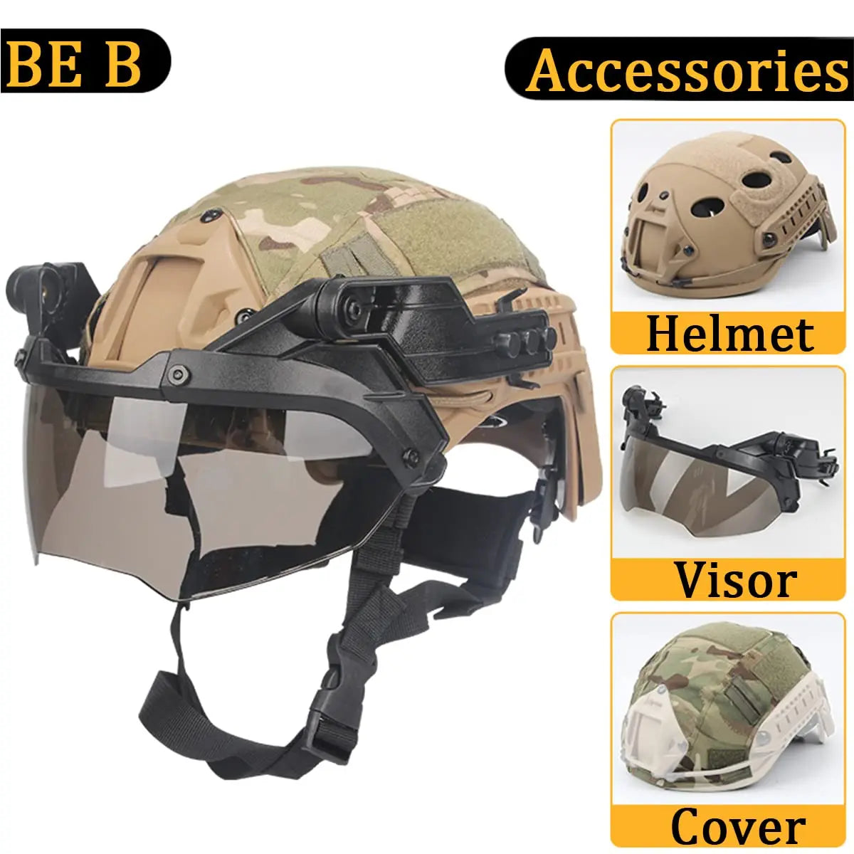 AQzxdc Paintball Game Helmet Set with Visor Flashlight Flashing Light Helmet Cover Set for Airsoft Shooting War Games Movie Prop