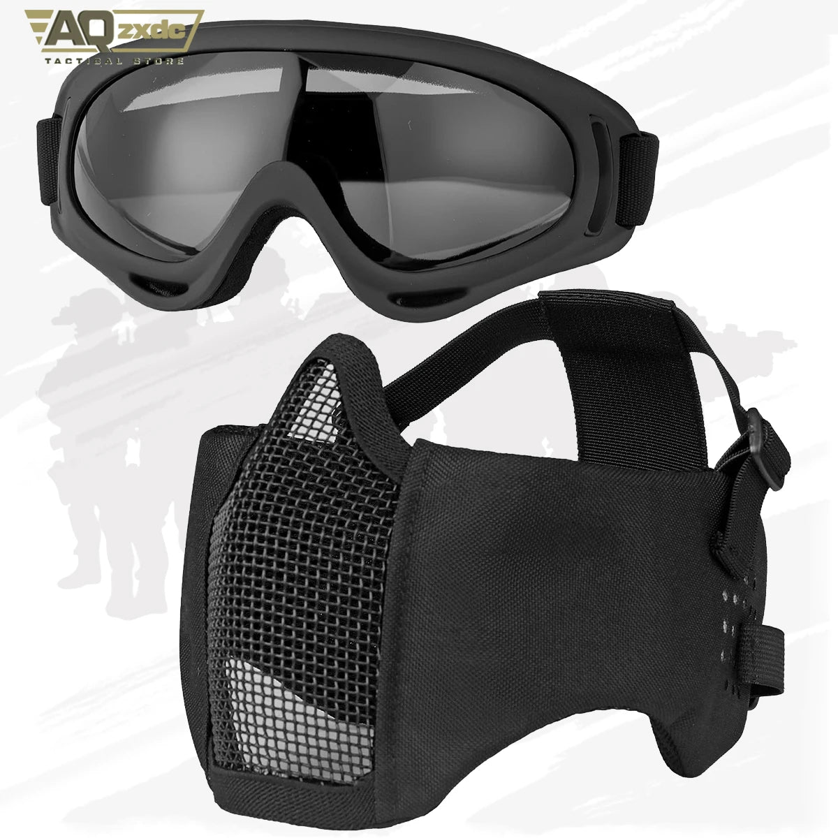 AQzxdc Tactical Helmet Set, Airsoft Mask Mesh Elastic Balaclava Mask, Anti Fog Airsoft Goggles, Tactical Full Face Protection