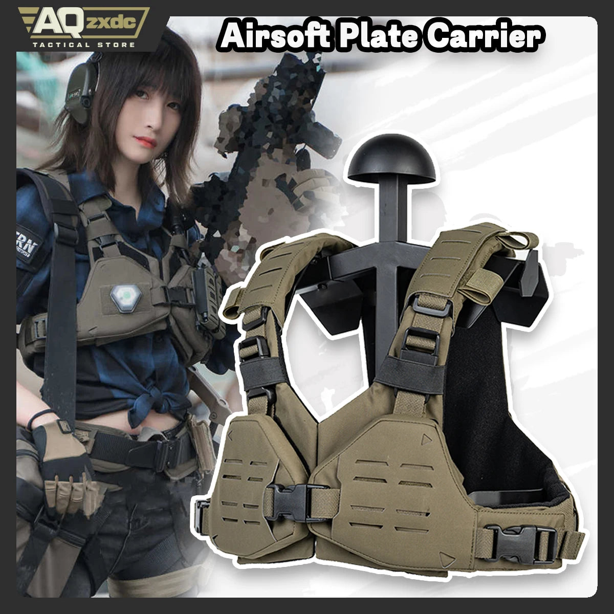 Bikini Chest Rig, Tactical Molle Vest, Quick Release Breastplate, Adjustable Molle Airsoft Plate Carrier, for Wargame Cosplay