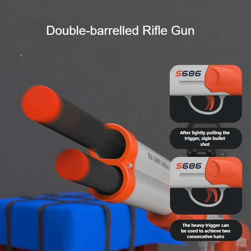 S686 Double Barreled Rifle Long Toy Gun Airsoft Launcher Dual Soft Bullets Outdoor Sports Game Shot Gun Weapon for Kids Gift