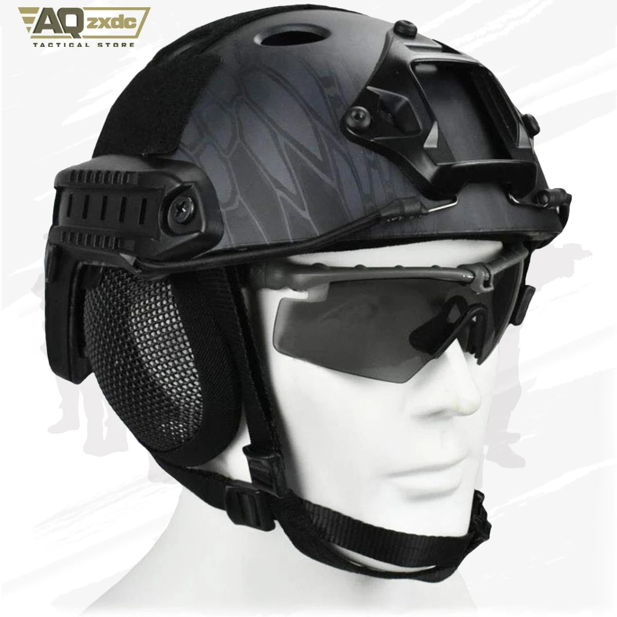 AQzxdc Tactical Airsoft Military Paintball Metal Mesh Side Cover with Ear Protection for Fast Helmet (Not Including Helmet)