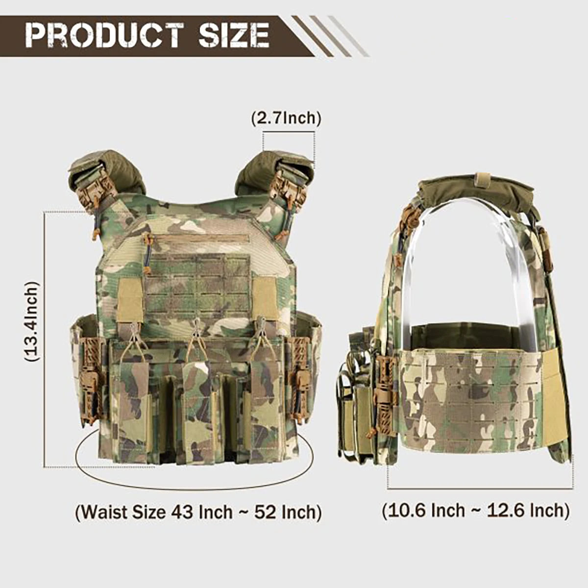 Tactical Plate Carrier Vest with Quick Release Function, with Mag Pouch 2.0 Lightweight Airsoft Vest Quick Release Equipment