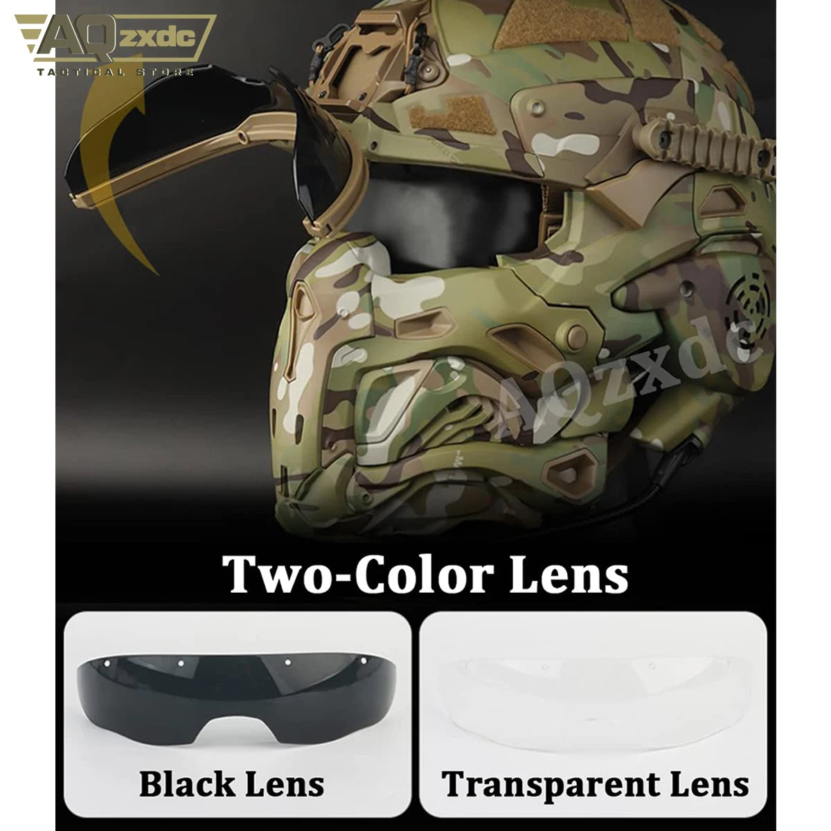 AQzxdc Fully Wrapped Paintball Helmet, Integrated Helmets, Masks, Goggles, Defogging Fans, All-in-One Design, Detachable Mask