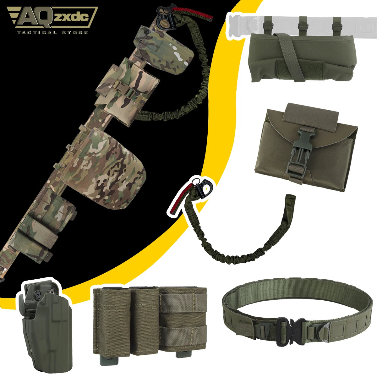 Airsoft Belt Set with PHC Assault Belt, Right Hand Universal Holster, Fast Medical Kit, FAST Mag Bag, PHC recovery Bag, Gun Rope