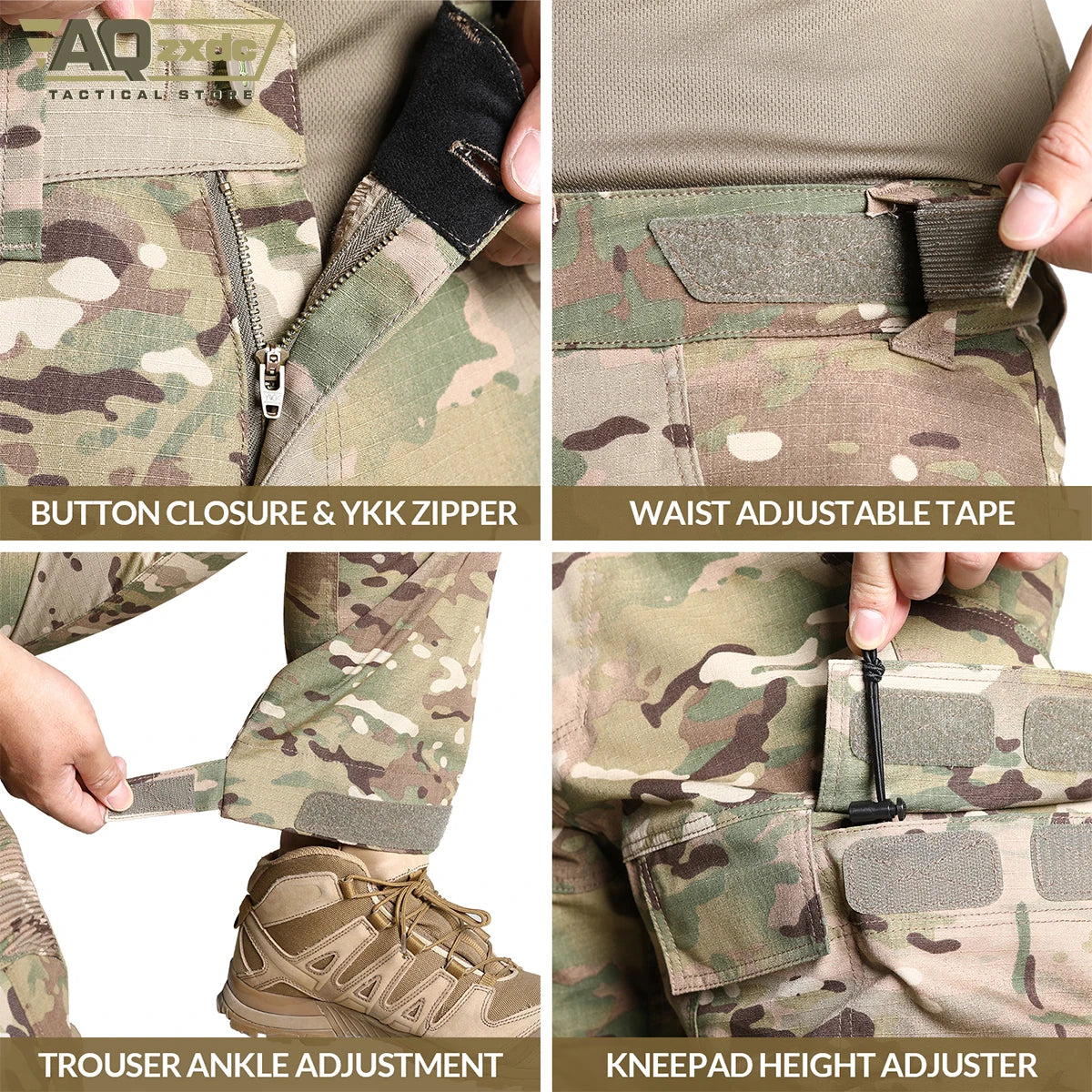 AQzxdc PTG Tactical Clothing G3 Knee Pads Pants Men's Camo Combat Paintball Removable Knee Pads Outdoor Activities Pant