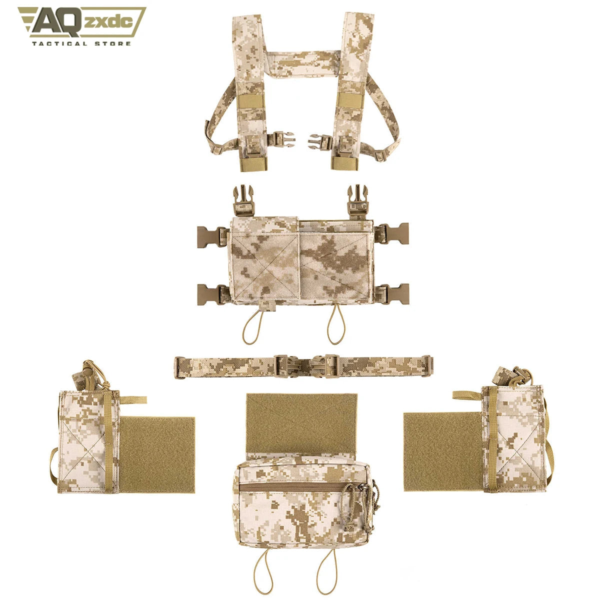 AQzxdc Tactical MK3 MK4 Chest Rig with Radio Pouch Drop Pouch Harness Camouflage General Purpose Modular Airsoft Chest Rig Vest