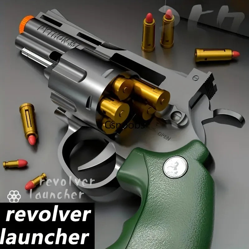 Continuous Firing 357 Revolver Launcher Pistol Soft Dart Bullet Toy Gun CS Outdoor Game Weapon for Kids Adult
