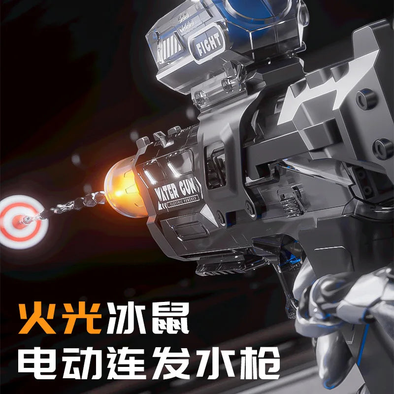 Cross-border fire ice rat electric high-pressure water gun large-capacity long-range light gun linkage breaching Wear a fire hat