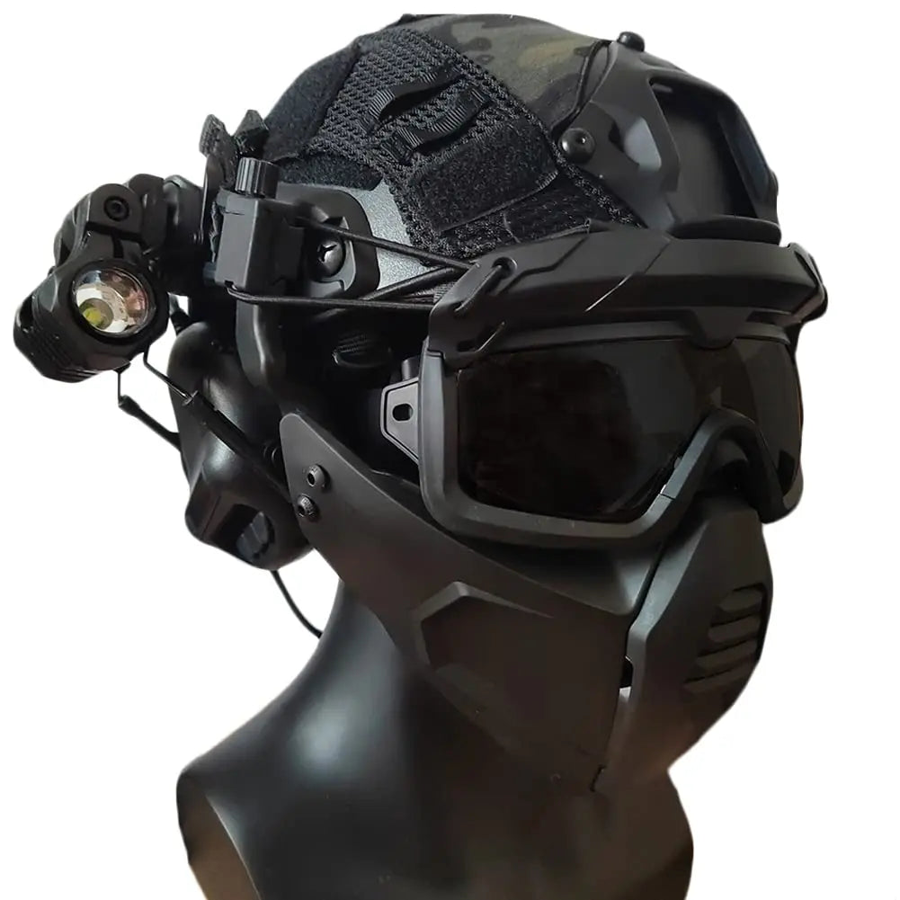 AQzxdc FAST Helmet Set, with Airsoft Mask and Goggles, Sound Pickup and Noise Canceling Headphones, Flashlight & Helmet Cover