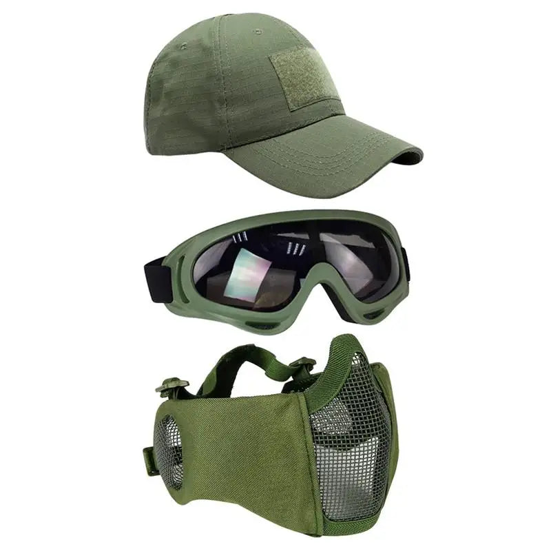 AQzxdc Airsoft Mask with Goggles Foldable Half Face Airsoft Mesh Mask with Ear Protection for Paintball Shooting Cosplay CS Game