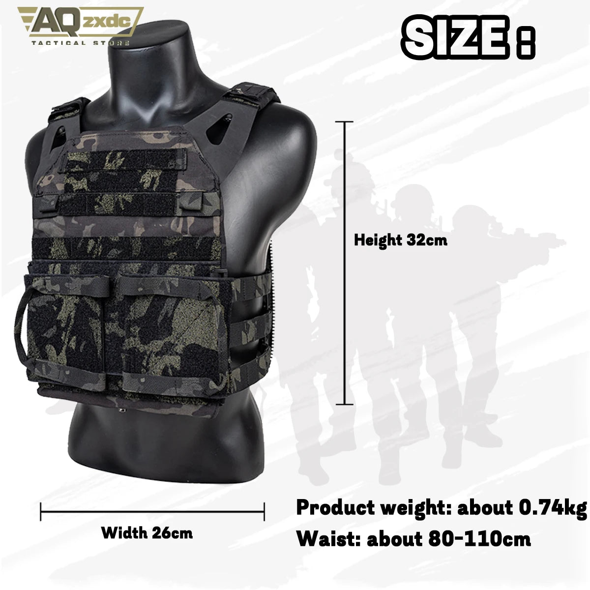 AQzxdc Tactical JPC2.0 Lightweight Tactical Vest with MK5 Panel Military Fan Vest Outdoor Sports Vest Airsoft Plate Carrier