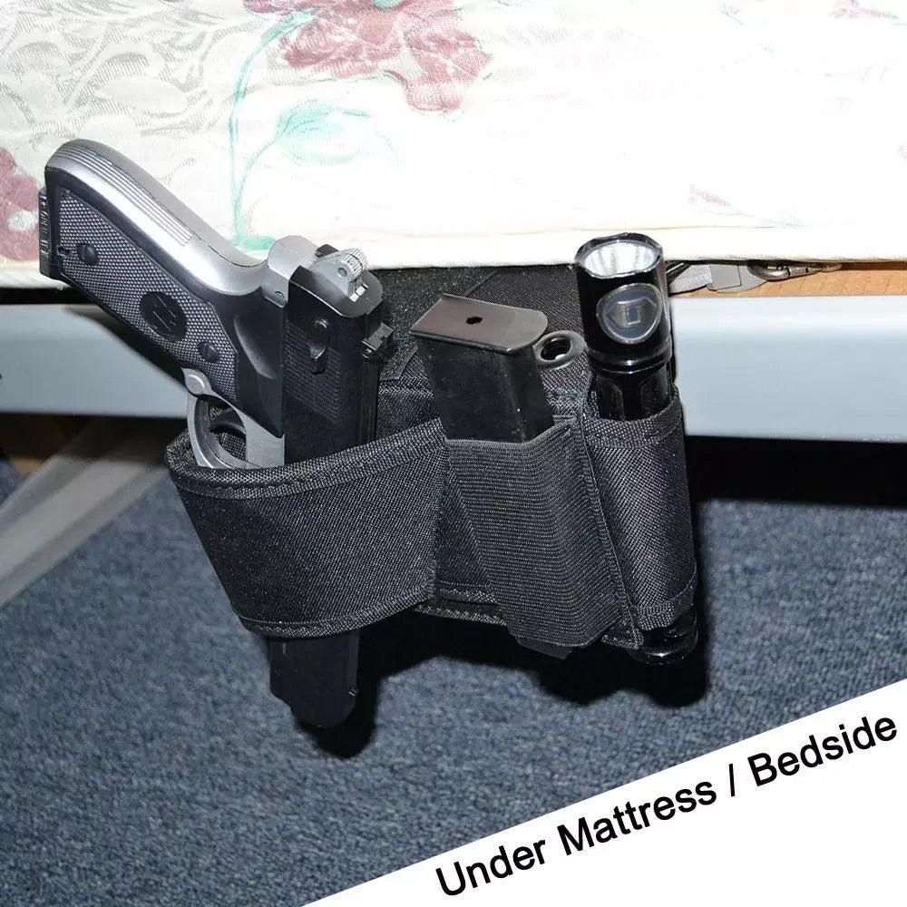 AQzxdc Tactical Under Mattress Bed Handgun Holster with Tactical Flashlight Loop Under Mattress Bed Pistol Holster
