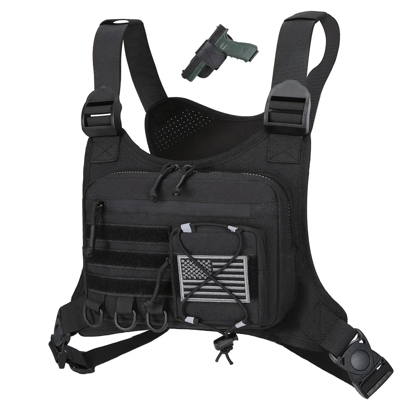 AQzxdc Outdoor Sports Chest Bag for Men, Chest Vest Holster Fits Most Pistols, EDC Travel Chest Pack for Running, Hiking