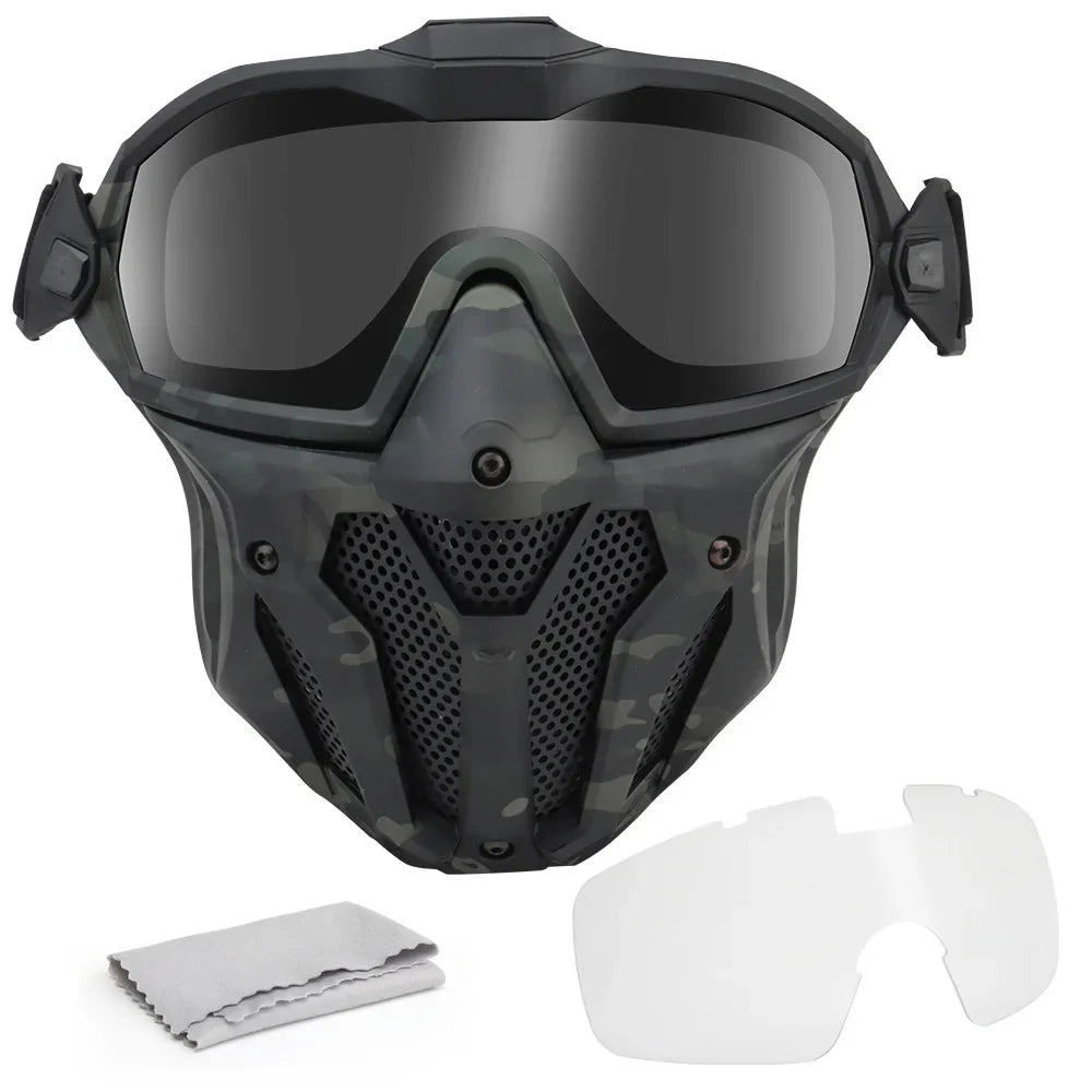 AQzxdc Tactical Airsoft Paintball Face Mask With Fan Breathable Anti-fog Full Face Mask Hunting Shooting Militar Protective Mask