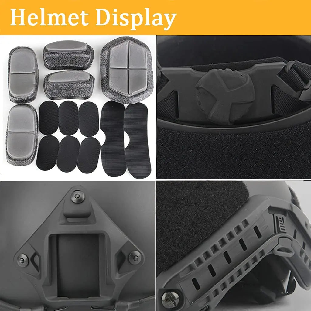 AQ Tactical Helmet Sets, Outdoor Gear with Military Headset & Binoculars & Goggles, Heavy Men's Full Set of Paintball Protective