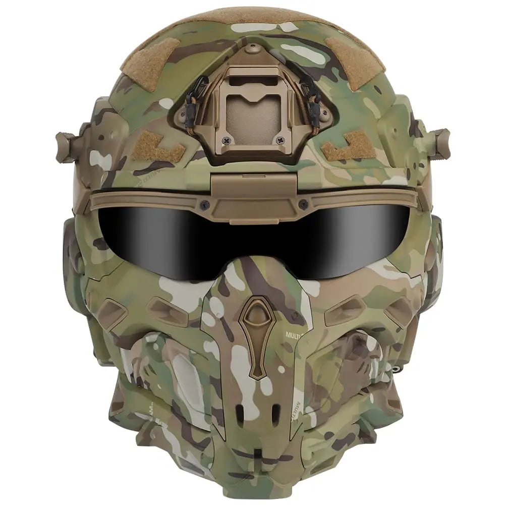 AQzxdc Fully Wrapped Paintball Helmet, Integrated Helmets, Masks, Goggles, Defogging Fans, All-in-One Design, Detachable Mask