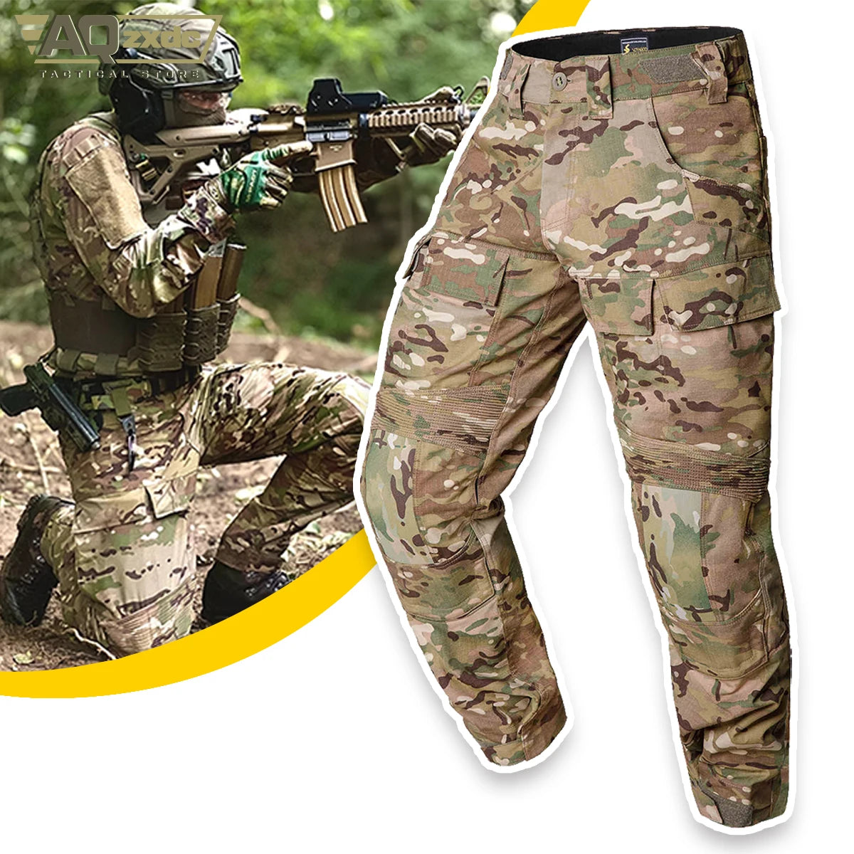 AQzxdc PTG Tactical Clothing G3 Knee Pads Pants Men's Camo Combat Paintball Removable Knee Pads Outdoor Activities Pant