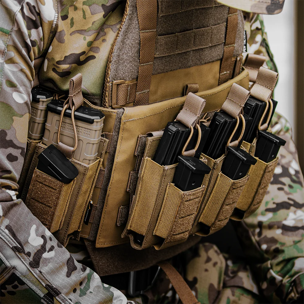 AQzxdc Tactical Triple Magazine Pouch Laser Cutting Hunting Bag Nylon Molle Mag for 5.56mm 9mm for Airsoft Paintball War Game