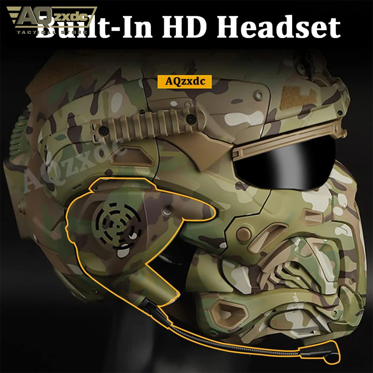 AQzxdc Fully Wrapped Paintball Helmet, Integrated Helmets, Masks, Goggles, Defogging Fans, All-in-One Design, Detachable Mask