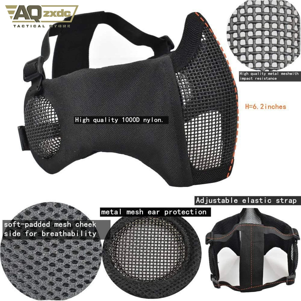 Mich 2000 Style ACH Tactical Helmet with Foldable Ear Protection Dual Straps Half Face Mesh Mask - Goggles for Airsoft Paintball