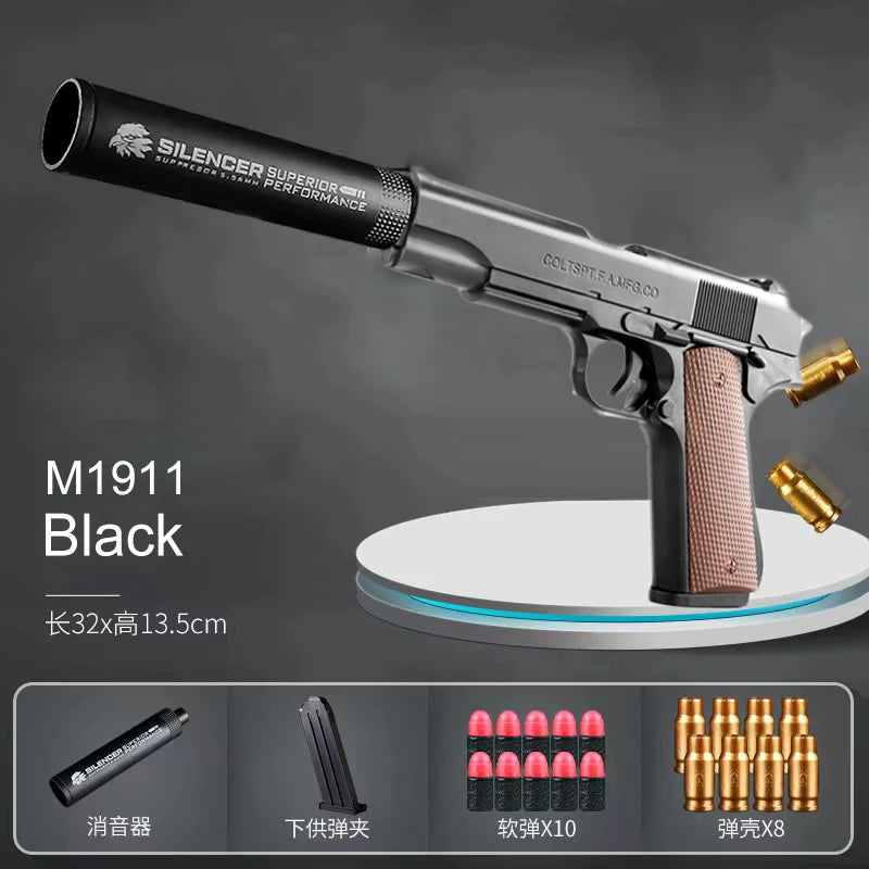 Black Toy Gun M1911 Shell Ejecting Pistol G17 Airsoft Empty Hanging Soft Bullet CS Weapon for Boys Gift