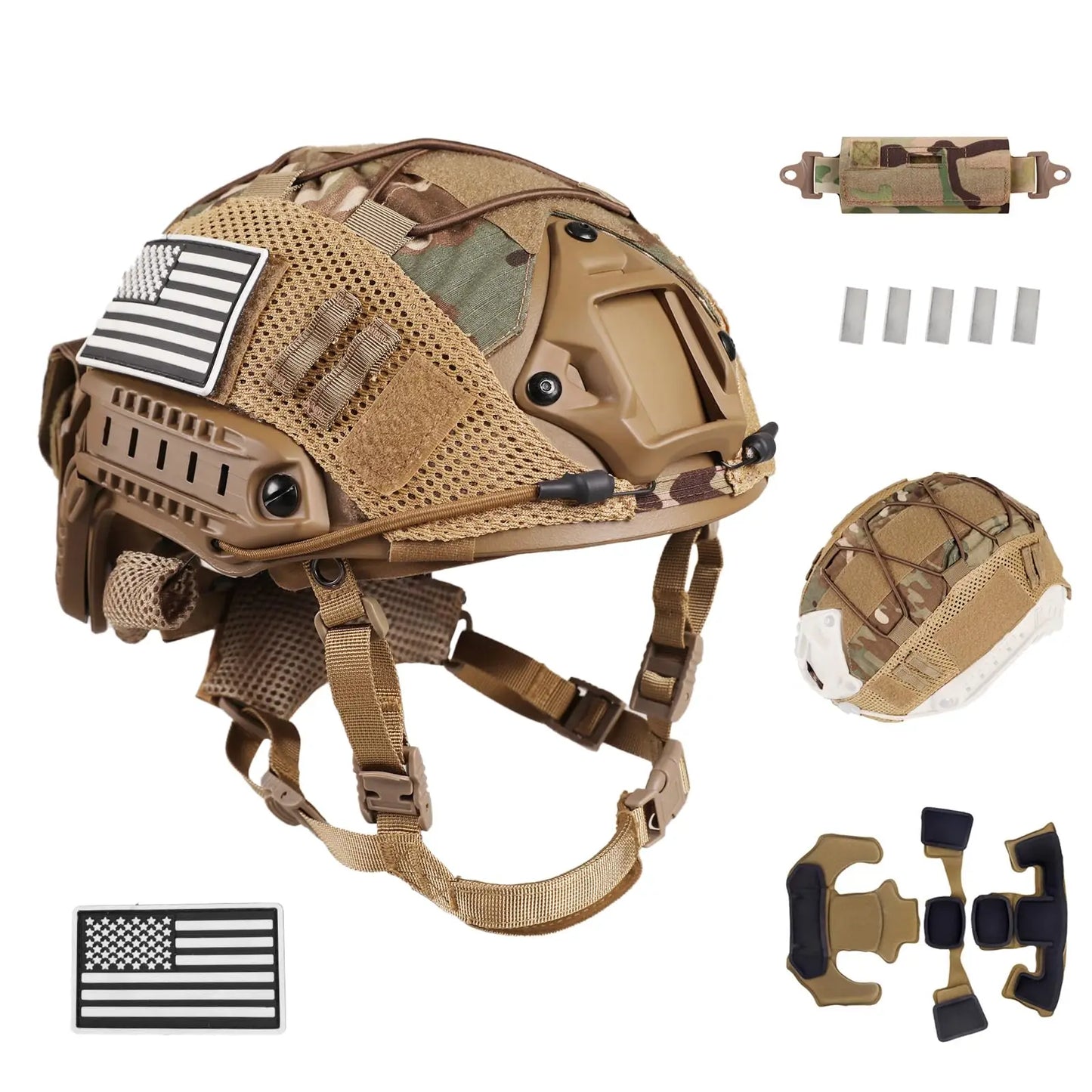 AQzxdcAdjustable Tactical Helmet Set with Counterweight Pouch & Cover for Airsoft, Cosplay, Military Gear Paintball War Game