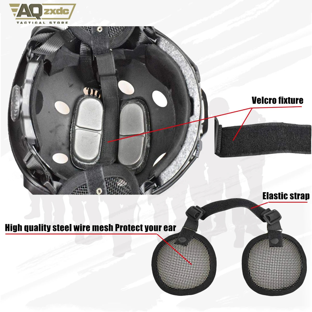 AQzxdc Tactical Airsoft Military Paintball Metal Mesh Side Cover with Ear Protection for Fast Helmet (Not Including Helmet)