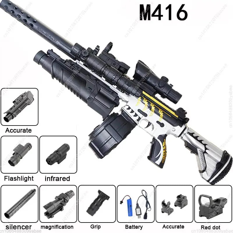 Electric M416 Toy Gun Automatic Gel Bullet Blaster Children Toys Outdoor Game AirSoft Sniper Rifle Splatter Gun Weapon For Boy