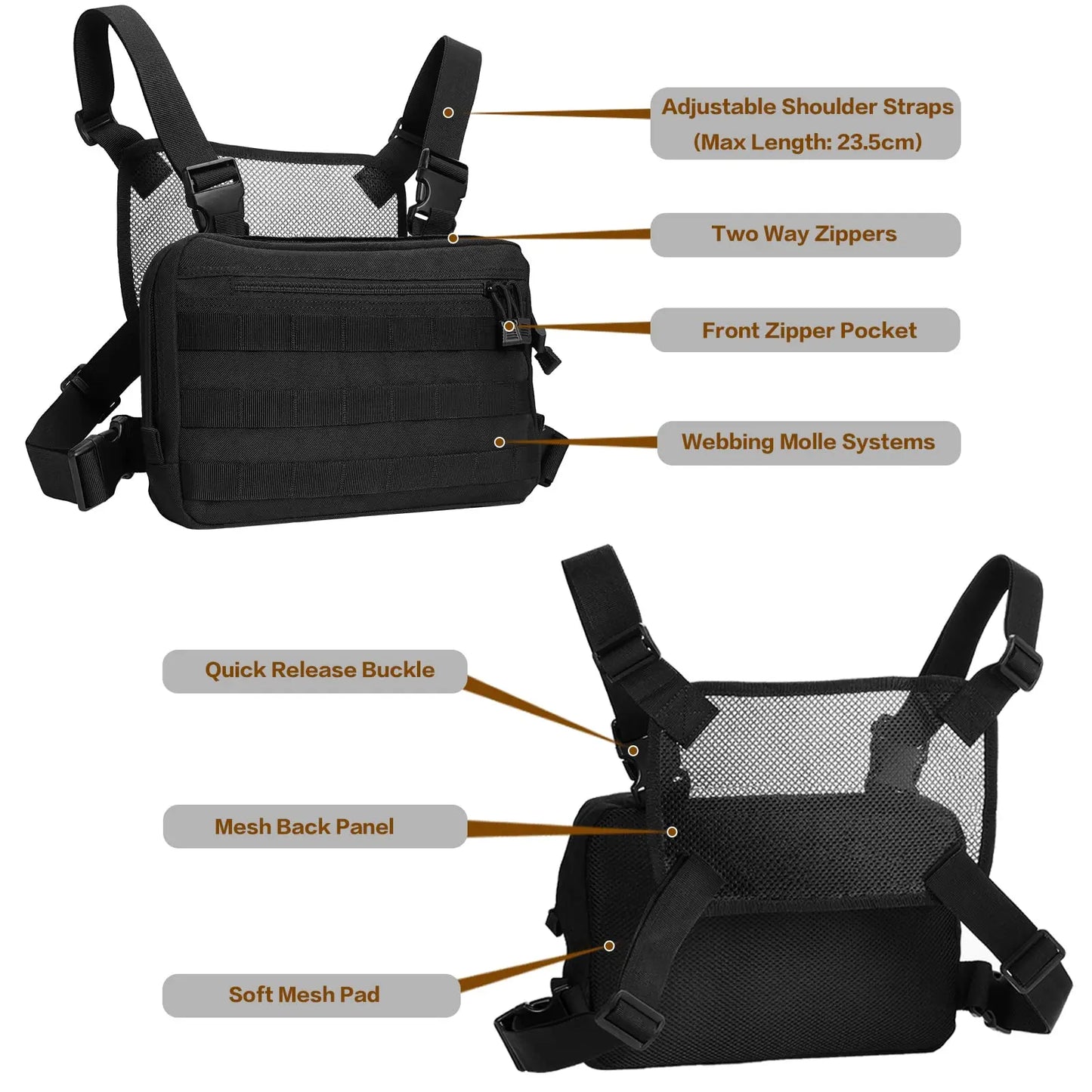 Tactical Chest Rig Molle Chest Rig Bag Chest Rig Airsoft, Radio Chest Harness Holder Holster Vest for Two Way Radio Walkie Talki