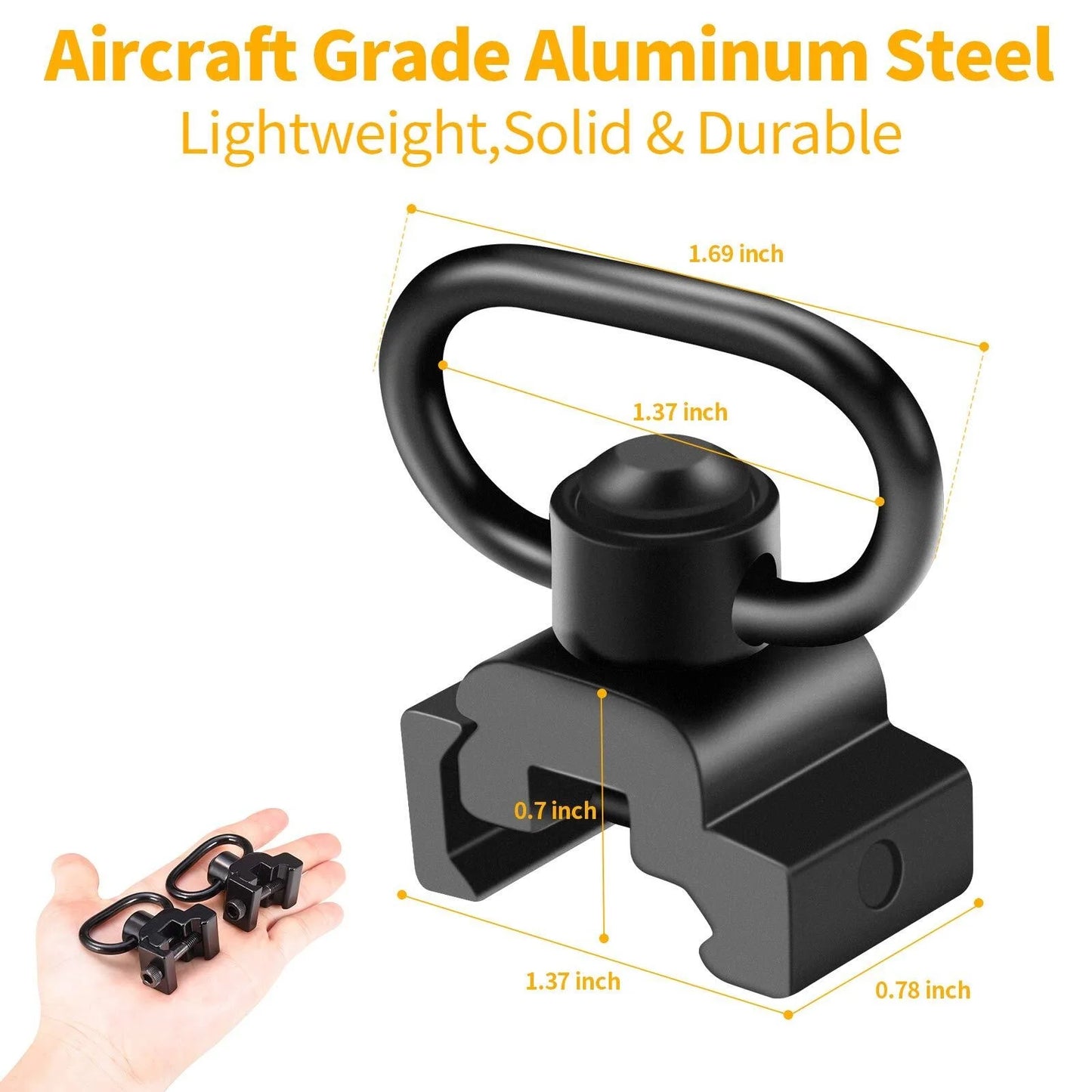 AQzxdc 360° Rotation Picatinny Sling Swivel Mounts, 2 Point and Sling Rail Mount with 1.25" Push Button QD Sling Swivels