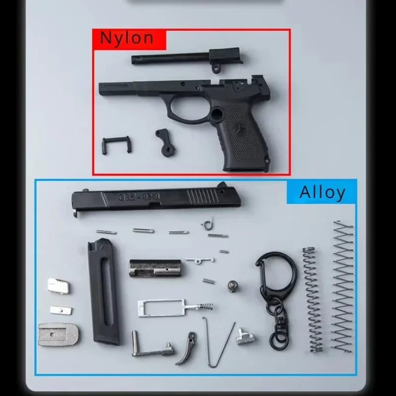 1: 3 Semi Alloy QSZ92 Gun Models Mini Metal Keychain Toys Detachable Toy Gun Ornament Pendant Fake Gun for Adult Gift