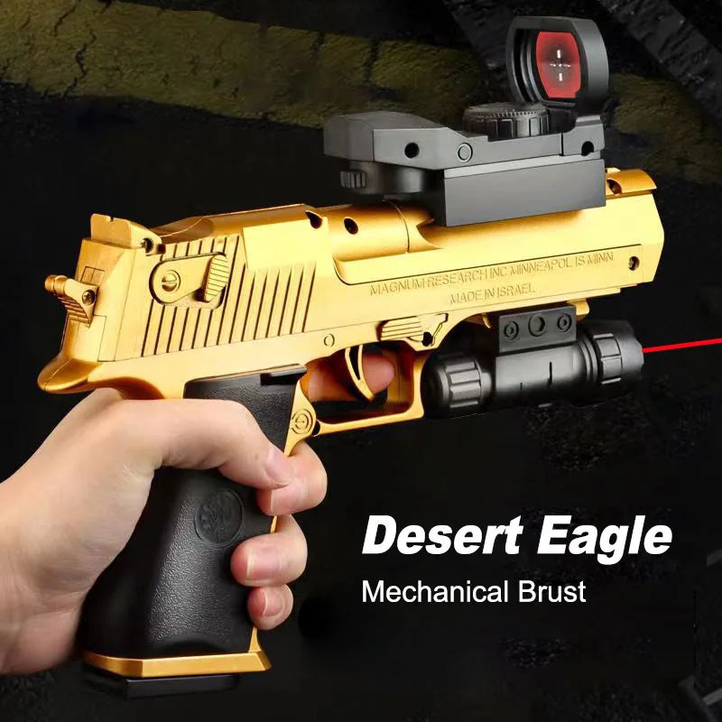 2024 Mechanical Continuous Fire Desert Eagle Pistol Shell Ejection Black Gun Empty Hanging Soft Bullet Blaster Toy Gun Gift