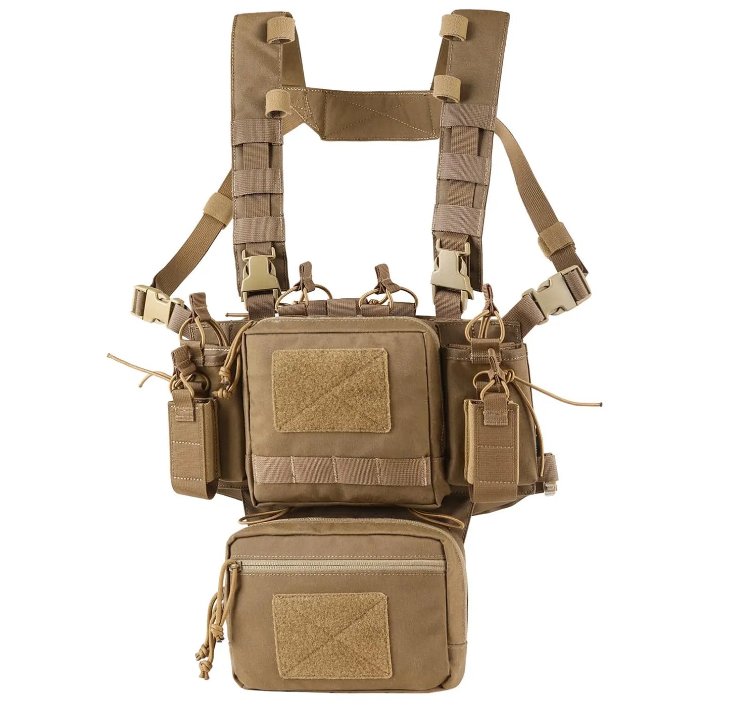AQzxdc Tactical Chest Rig, Adjustable & Detachable Molle Micro Chest Rigs, with 5.56/7.62 Magazine Pouch, Pistol Pouch for CS